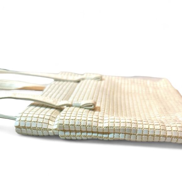 1960s Lumured Creamy White Tote Bag, Tile Mesh Zipper Closure double Handles - Picture 7 of 14